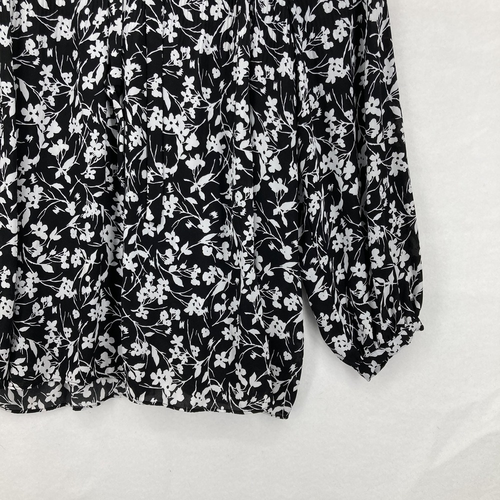 Lauren Ralph Lauren Blouse Womens 2X Black White Floral Pleated Long Sleeve - Picture 3 of 14